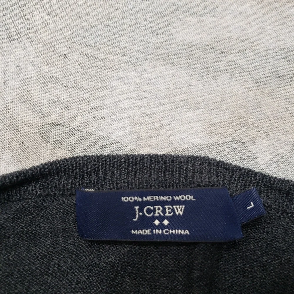 J. Crew Sweater Mens Large Gray Pullover V-Neck Merino Wool Preppy